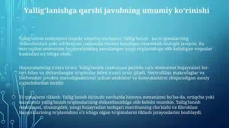 Yallig Lanish Reaktsiyasi Vagtida Hujayralarning O'Zaro Ta'Siri 2