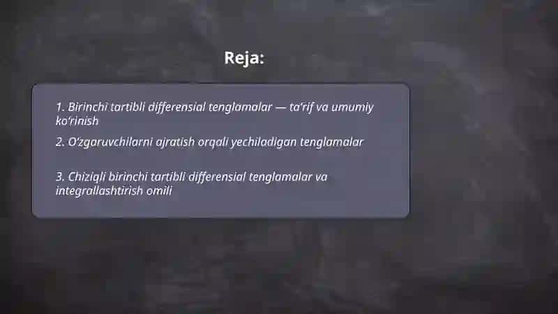 Xususiy hosilali birinchi tartibli deffirinsional tenglamalar 2