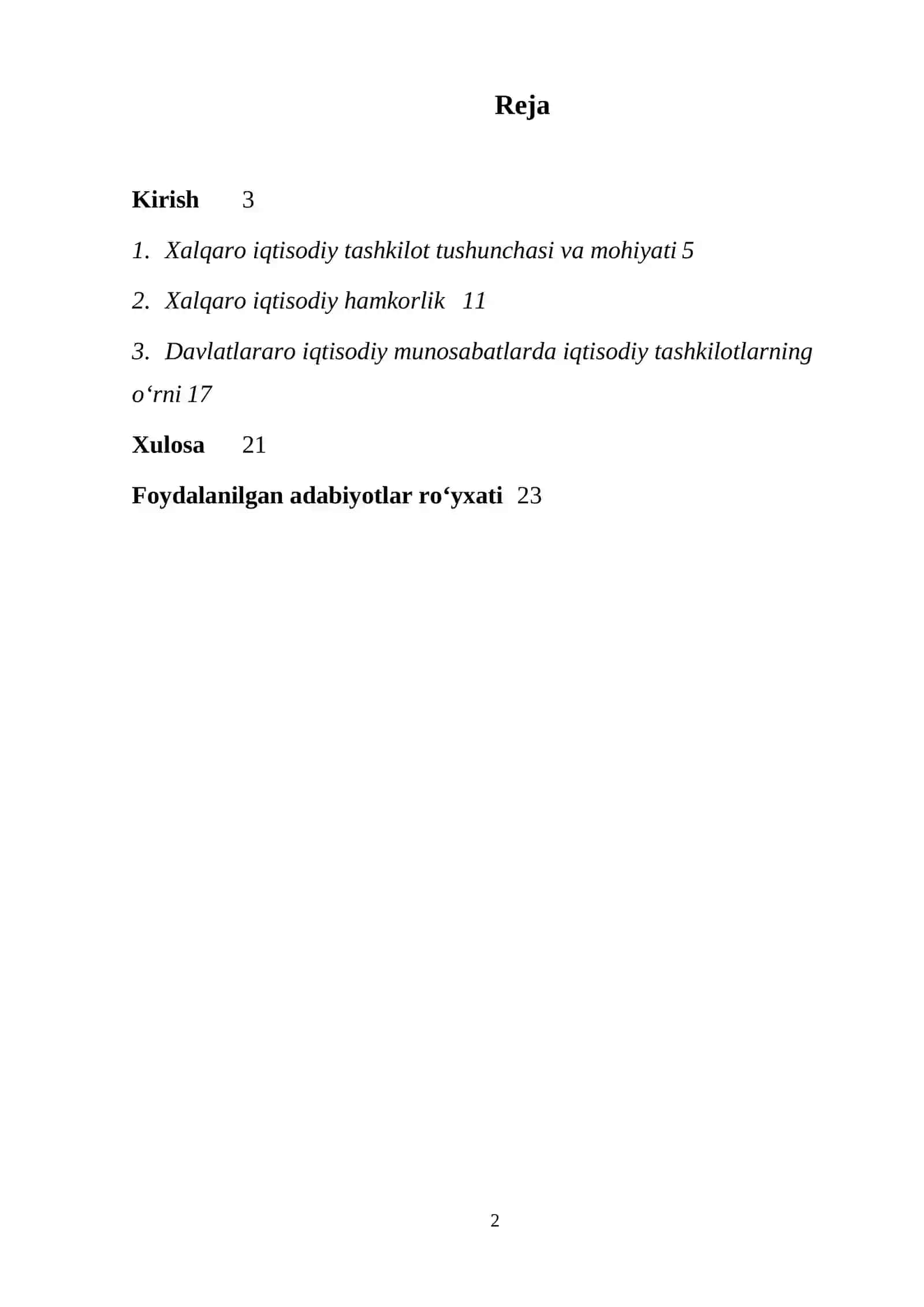 XALQARO IQTISODIY TASHKILOTLAR VA ULARNING VAZIFALARI 2