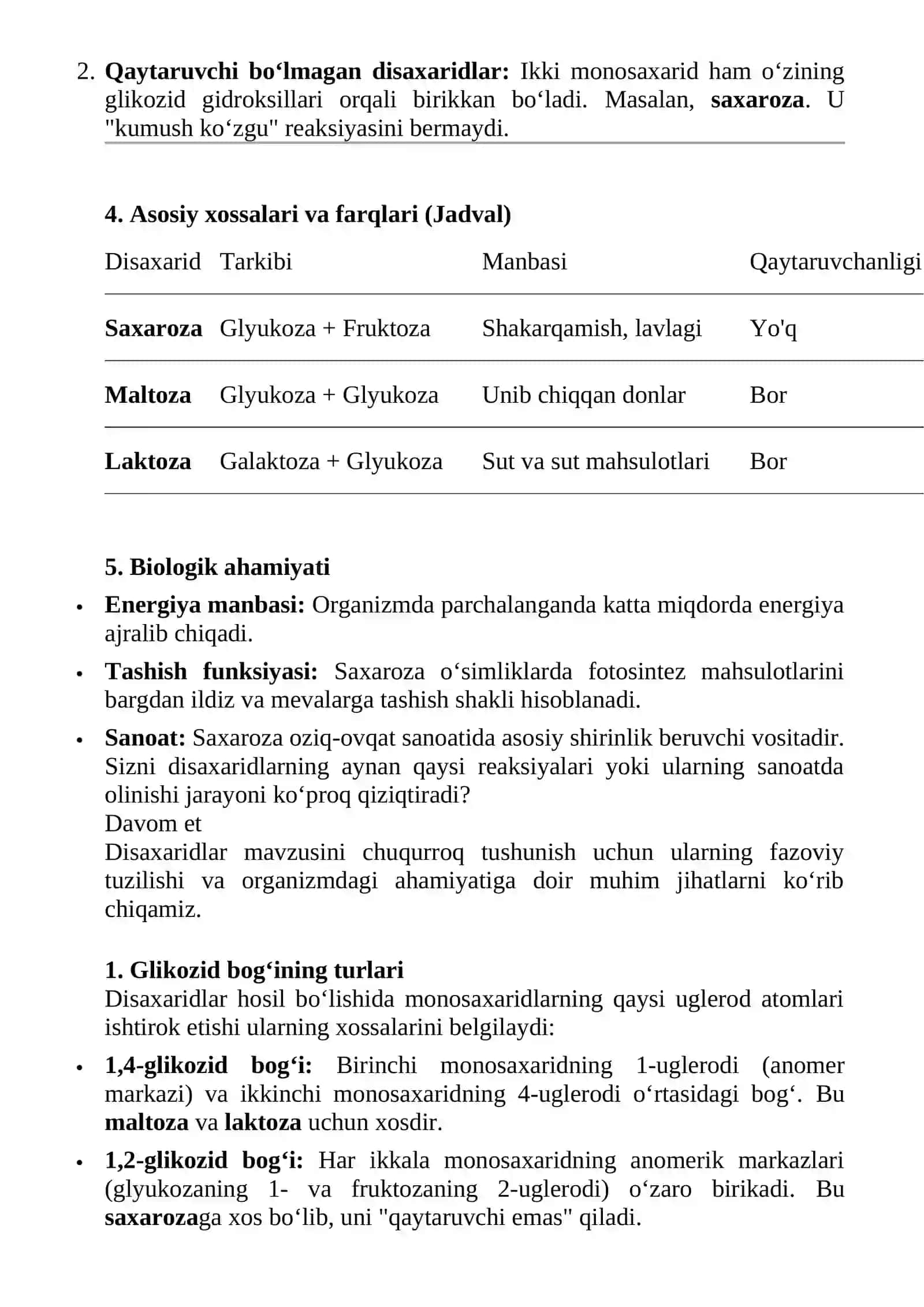 Disaxaridlarning tuzulishi va xossalari 2