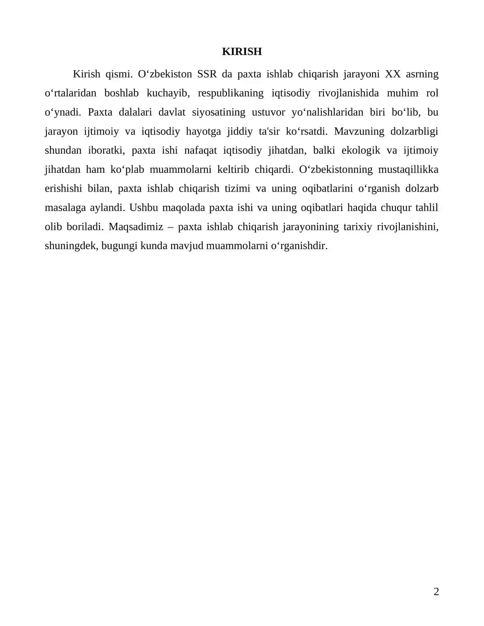 O‘zbekiston SSR da paxta ishi va uning oqibatlari 2