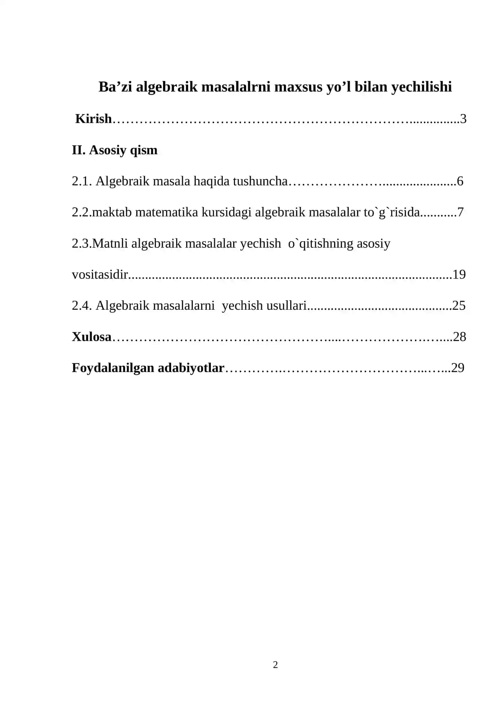 Baʼzi algebraik masalalarni maxsus yoʻl bilan yechilishi 2