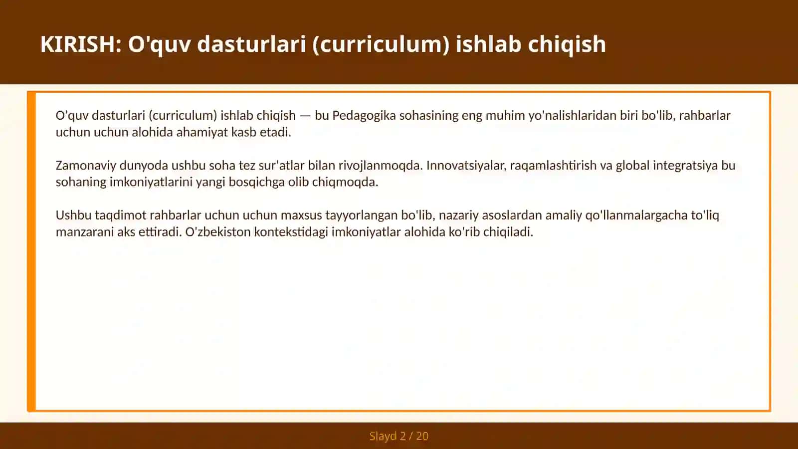 O'quv dasturlari (curriculum) ishlab chiqish 2