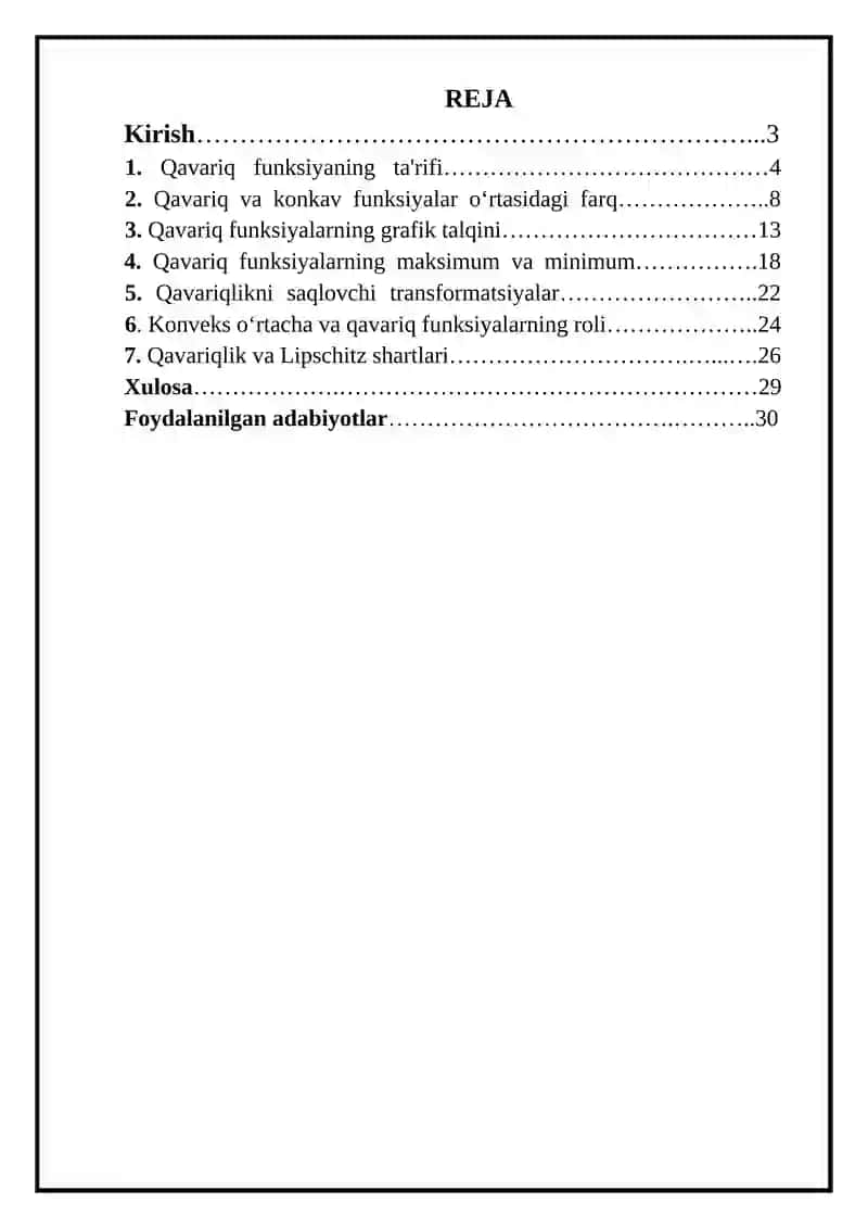 Qavariq funksiyalar sinfi, ularning xossalari. 2