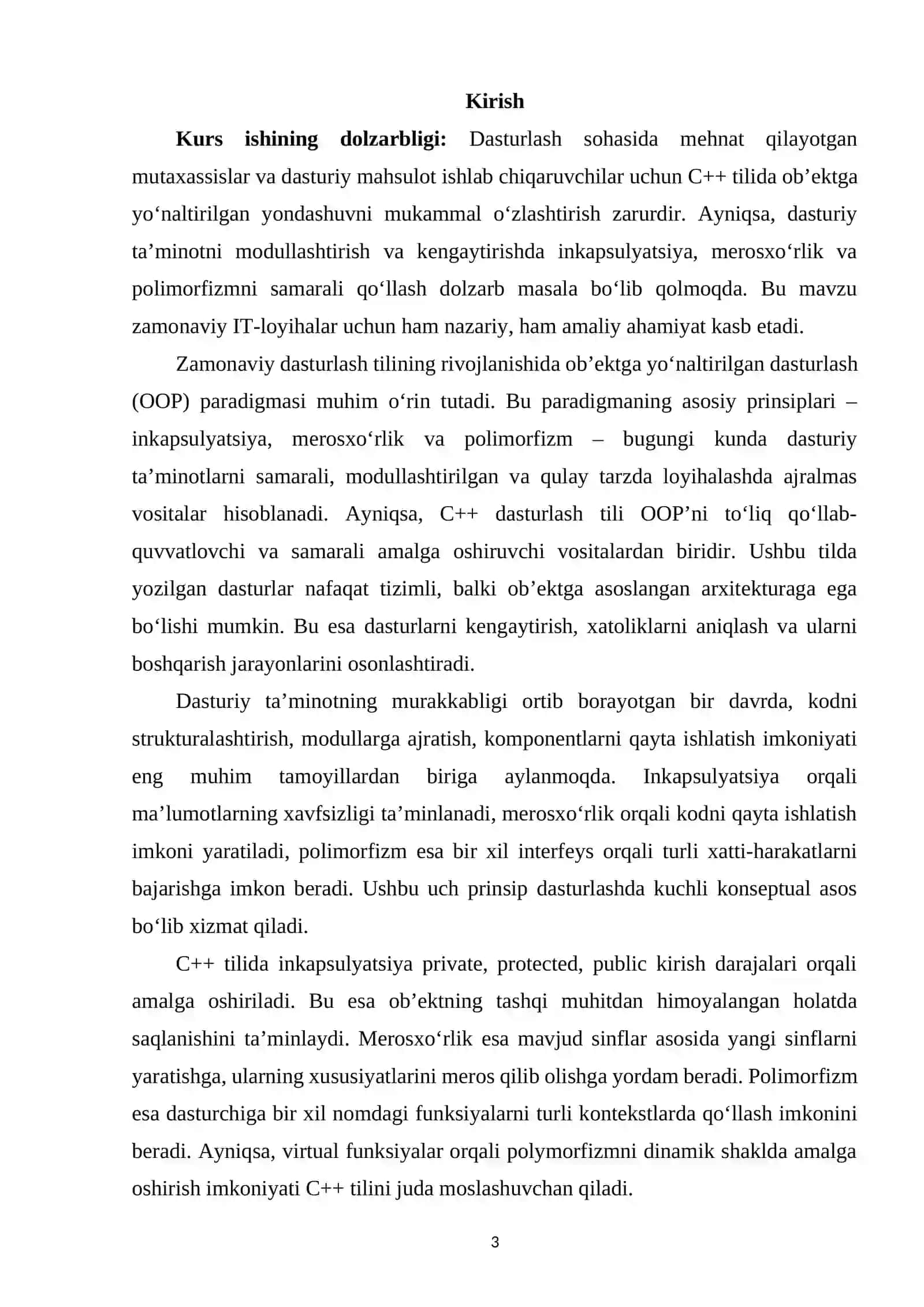 C++DA INKAPSULYARSIYA MEROSXO’RLIK VA POLIMORFIZMLAR HAMDA ULARGA MISOLLAR 2