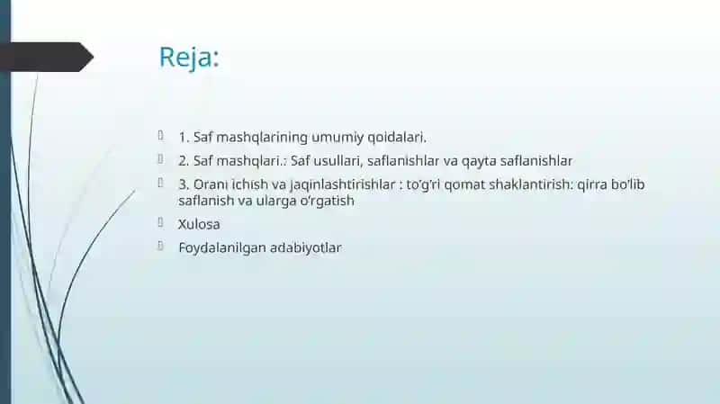 Safmashqlarining Umumiy Qoidalari 2