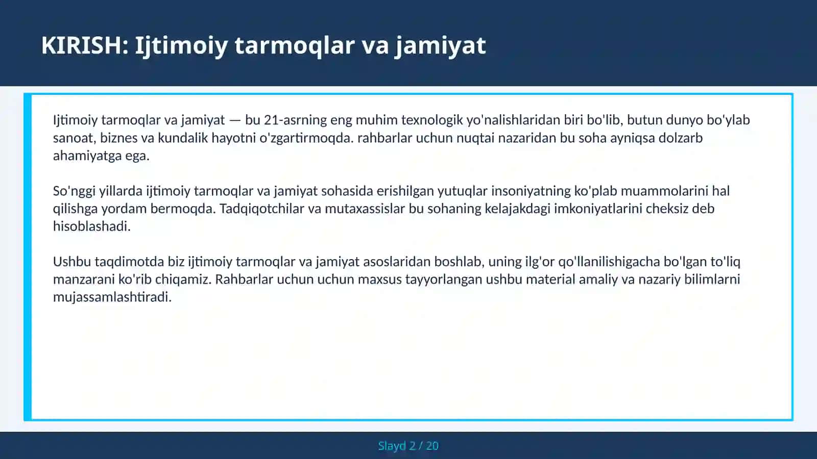 Ijtimoiy tarmoqlar va jamiyat - rahbarlar uchun 2