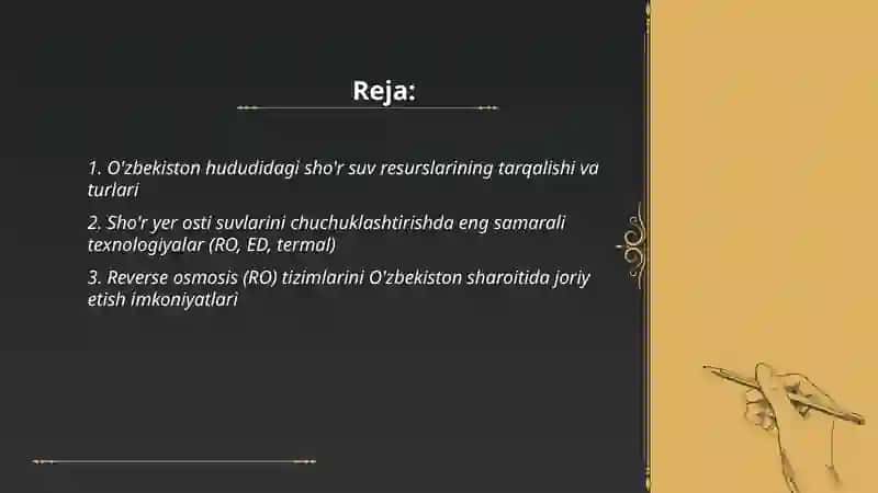 O'zbekiston hududidagi sho'r suvlarni chuchuklashtirish 2