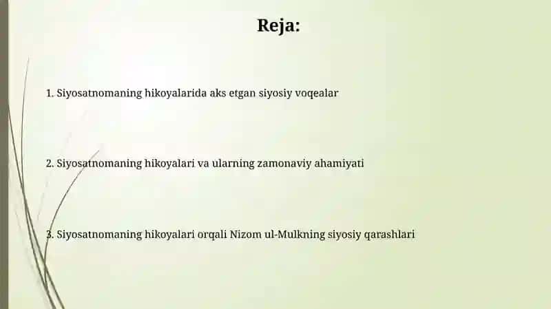 Nizomulmulkning Siyosatnoma asaridagi hikoyatlar tahlili 2