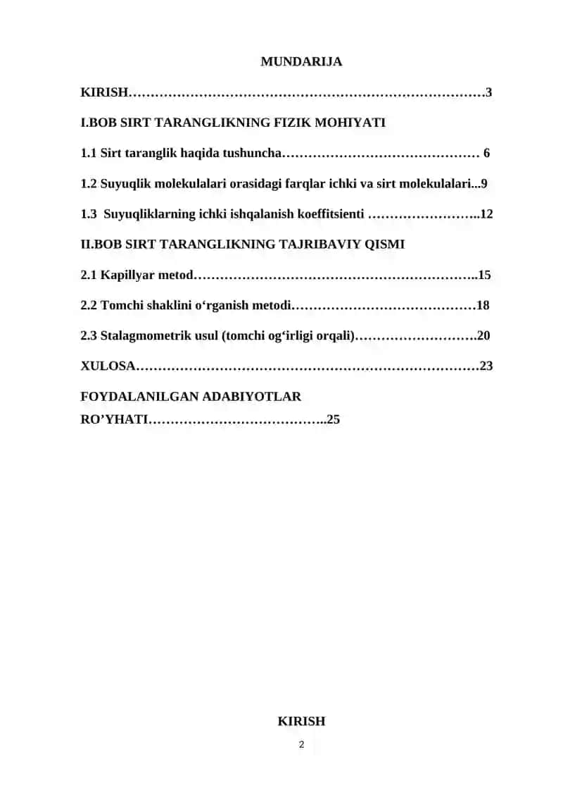 SUYUQLIKLARNING SIRT TARANGLIGINI OʻRGANISH 2