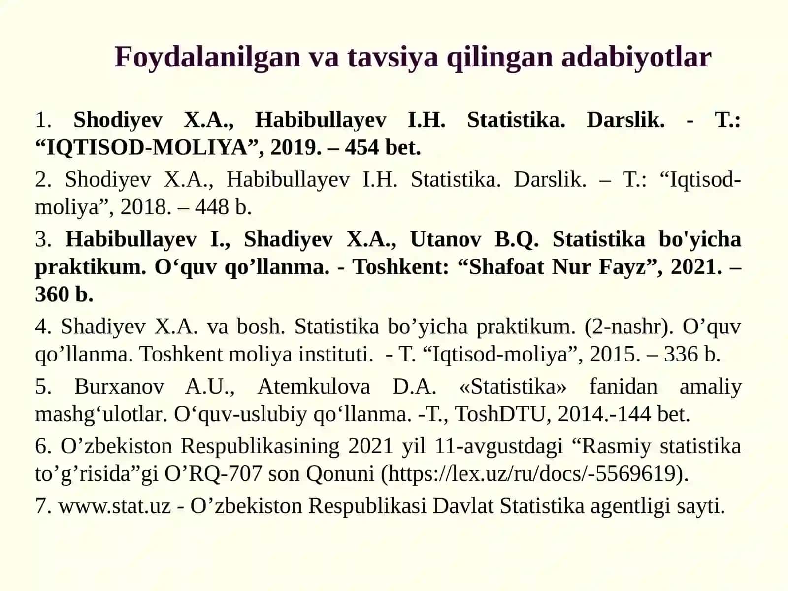 Foydalanilgan va tavsiya qilingan adabiyotlar 2