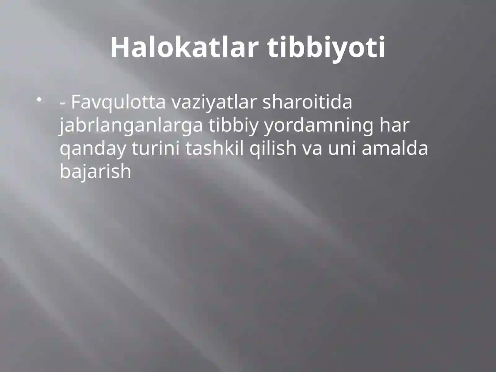 HALOKATLAR TIBBIYOTI VA FAVKULODDA VAZIYATLAR TA’RIFI 2