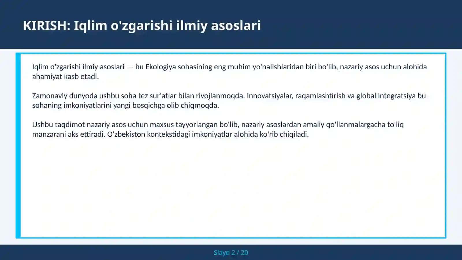 IQLIM O'ZGARISHI ILMIY ASOSLARI 2