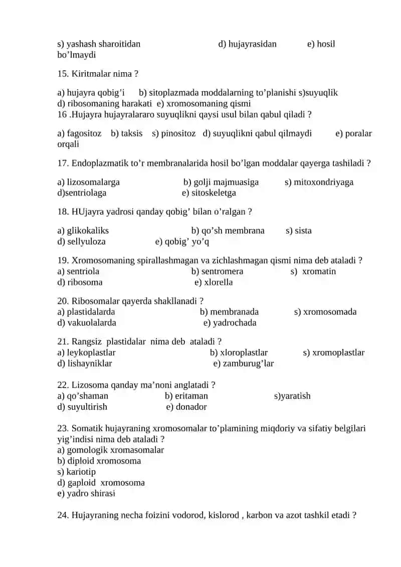 9- sinf uchun test savollari 2