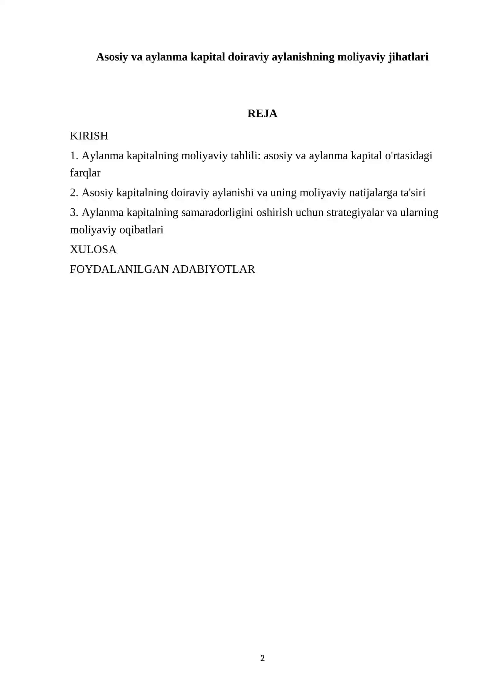 Asosiy va aylanma kapital doiraviy aylanishning moliyaviy jihatlari 2