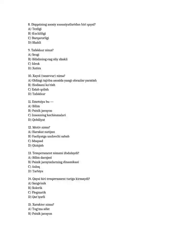 UMUMIY PSIXOLOGIYA FANIDAN TEST 2
