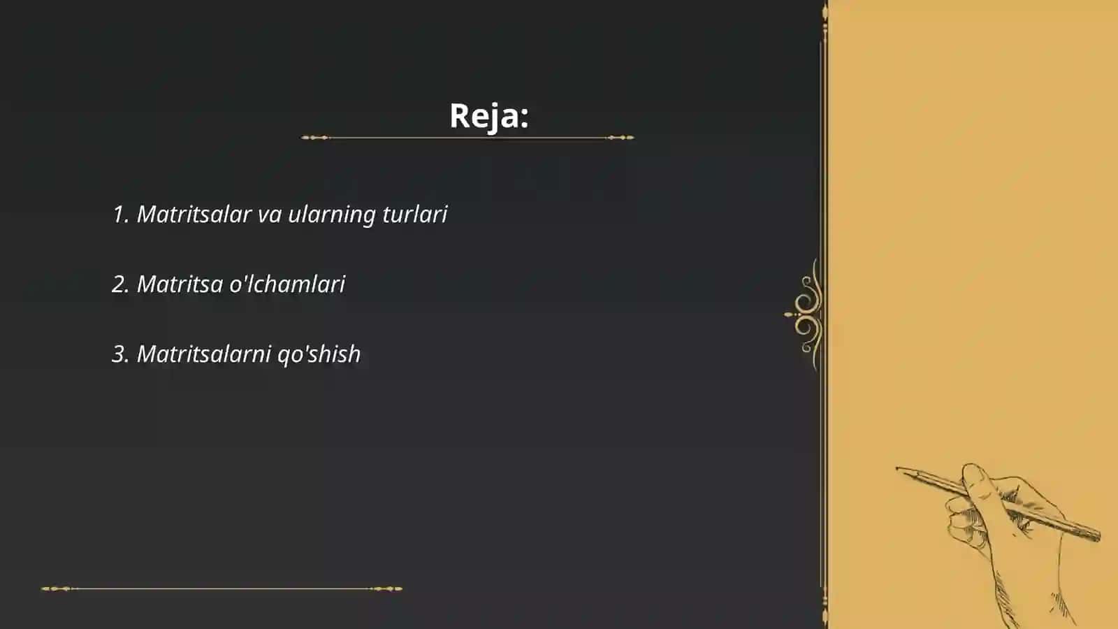 Matritsalarni tashkil etish 2