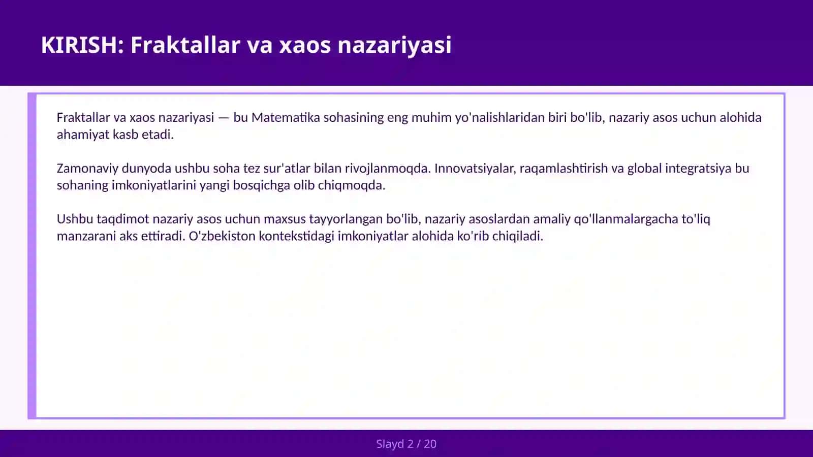 FRAKTALLAR VA XAOS NAZARIYASI 2