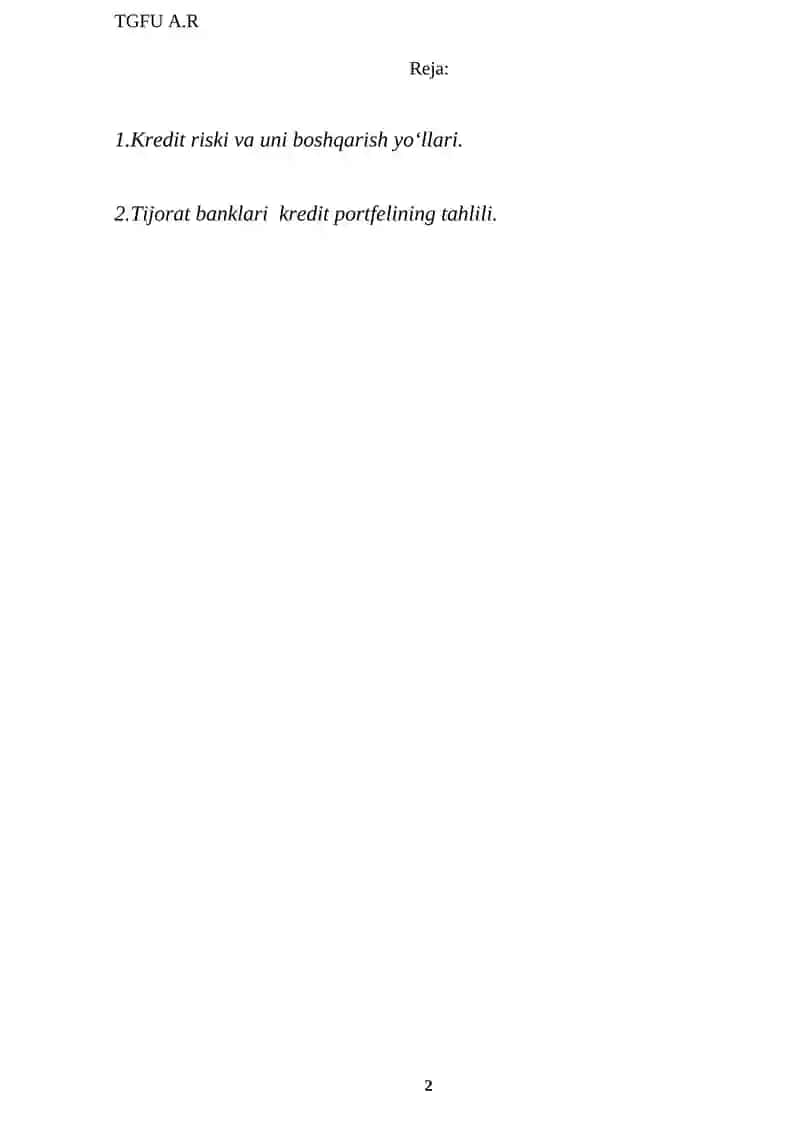 Kredit tavakkalchiligi qiymatini baholash 2