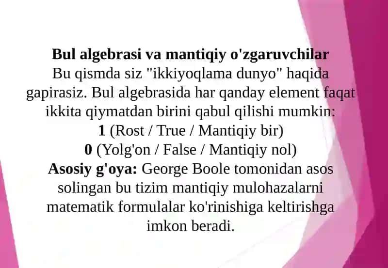 Elementlar. Bul funksiyalari 2