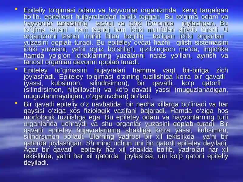 Epiteliy toʻqimaning funksiyalari 2