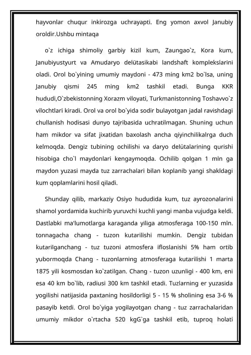 Orol dengizining ekologik ahvoli 2