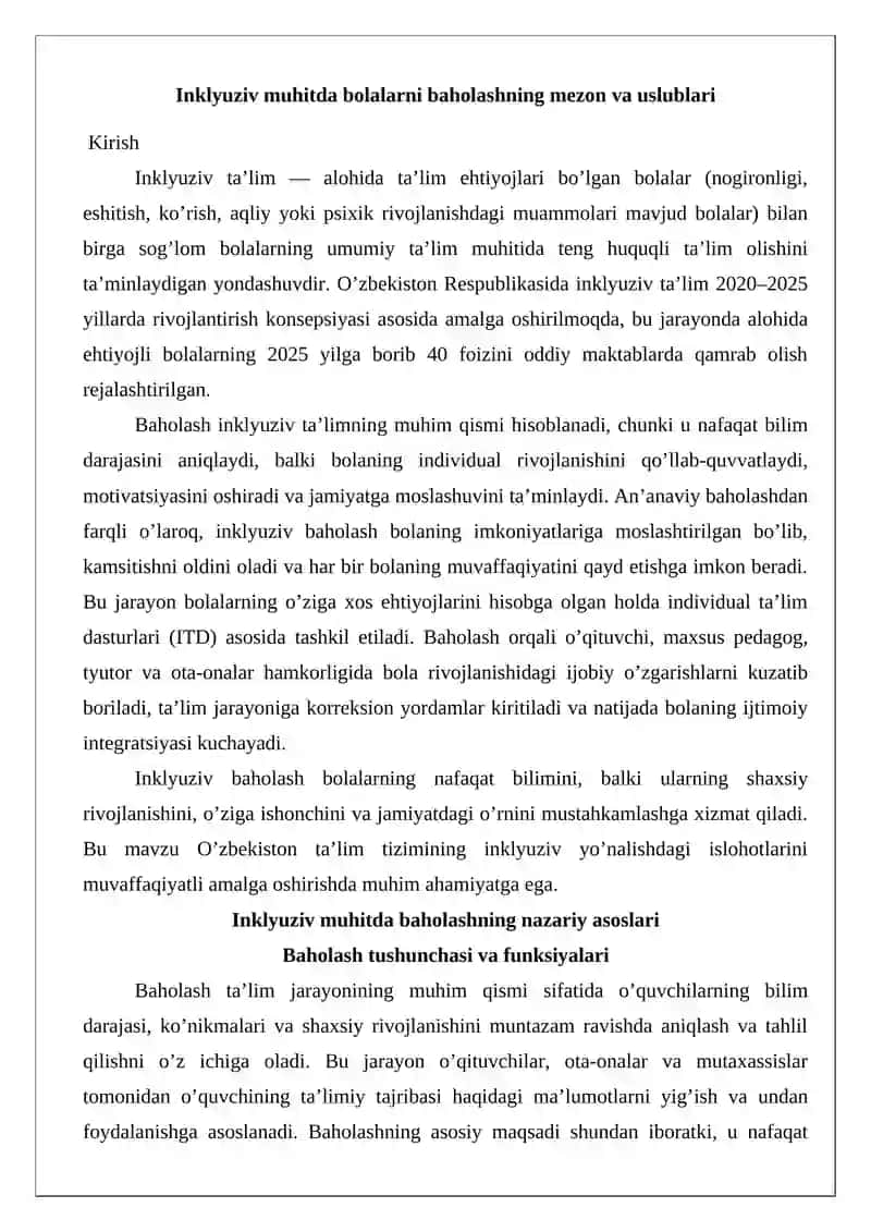 Inklyuziv muhitda bolalarni baholashning mezon va uslublari 2