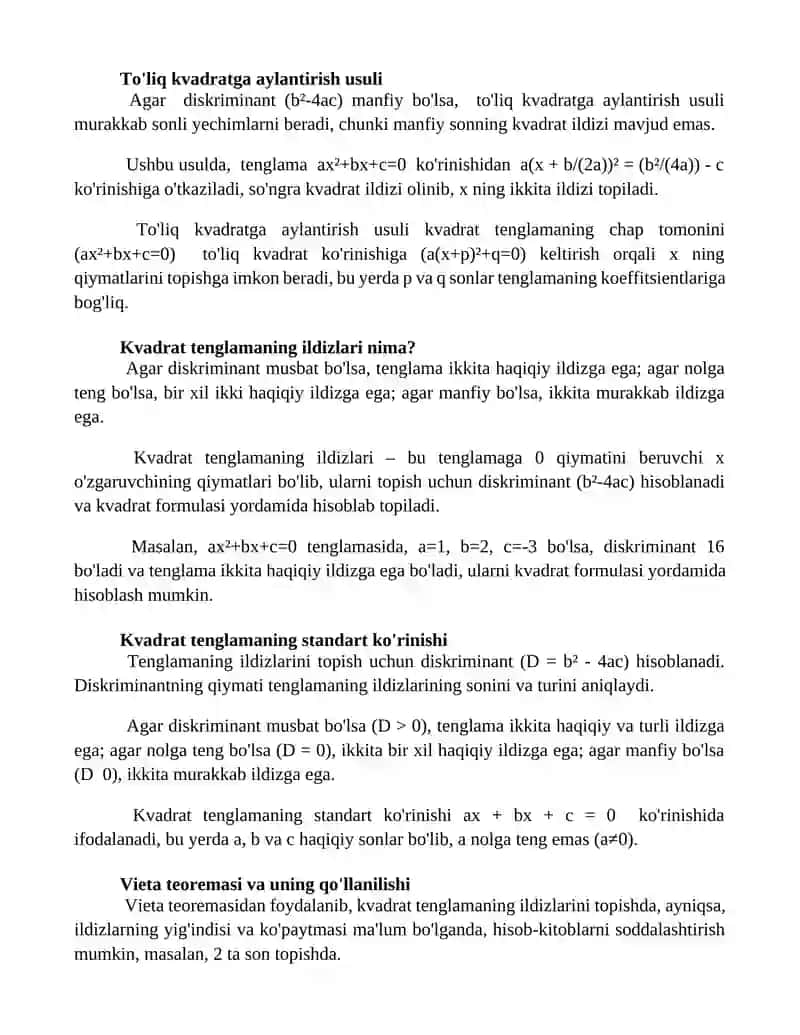 Kvadrat tenglamaning ildizlarini yasash 2