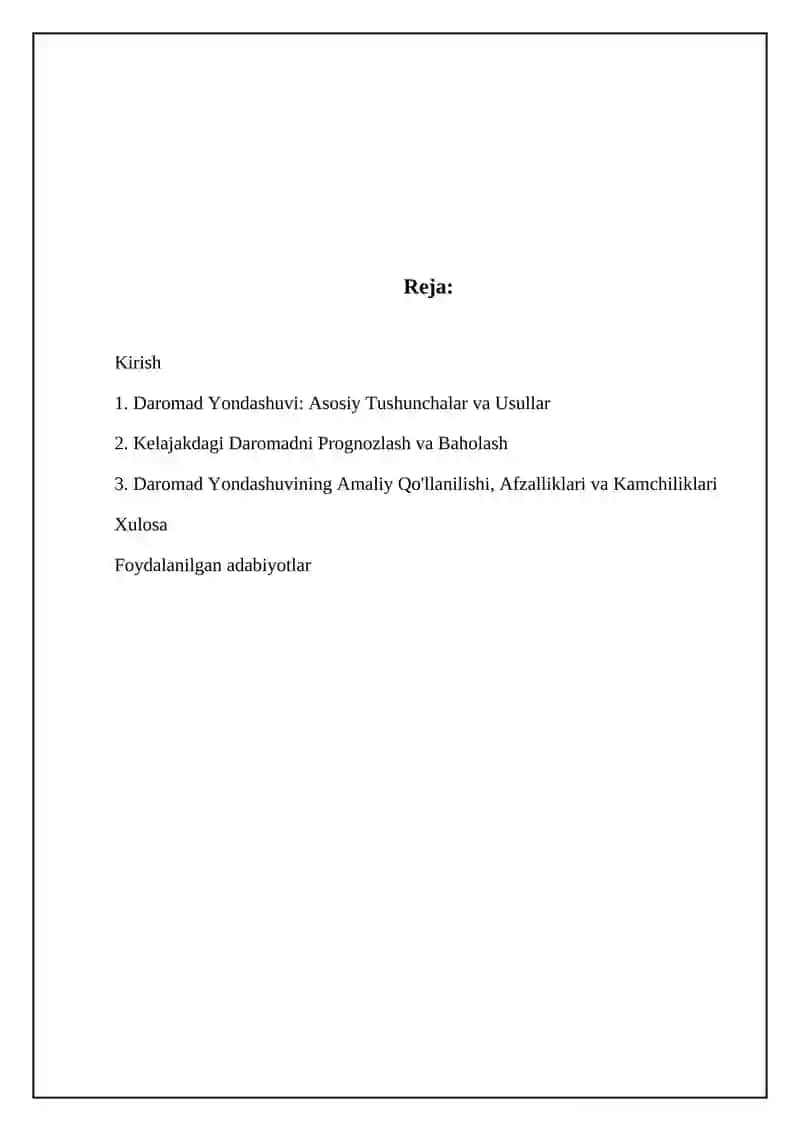 Daromad Yondashuvi: Asosiy Tushunchalar va Usullar 2