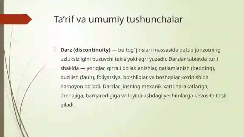 Tog' jinslari massivining darzligi va ularning tasnifi 2