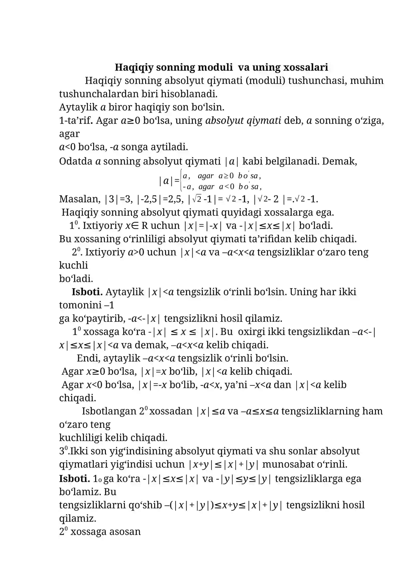 Haqiqiy sonning moduli va uning xossalari 2