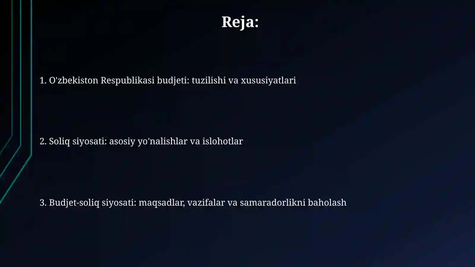 O'zbekiston Respublikasi budjet, soliq va budjet-soliq siyosati 2