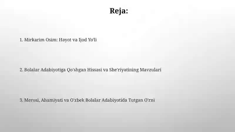 Mirkarim Osim: Hayot va Ijod Yo'li 2