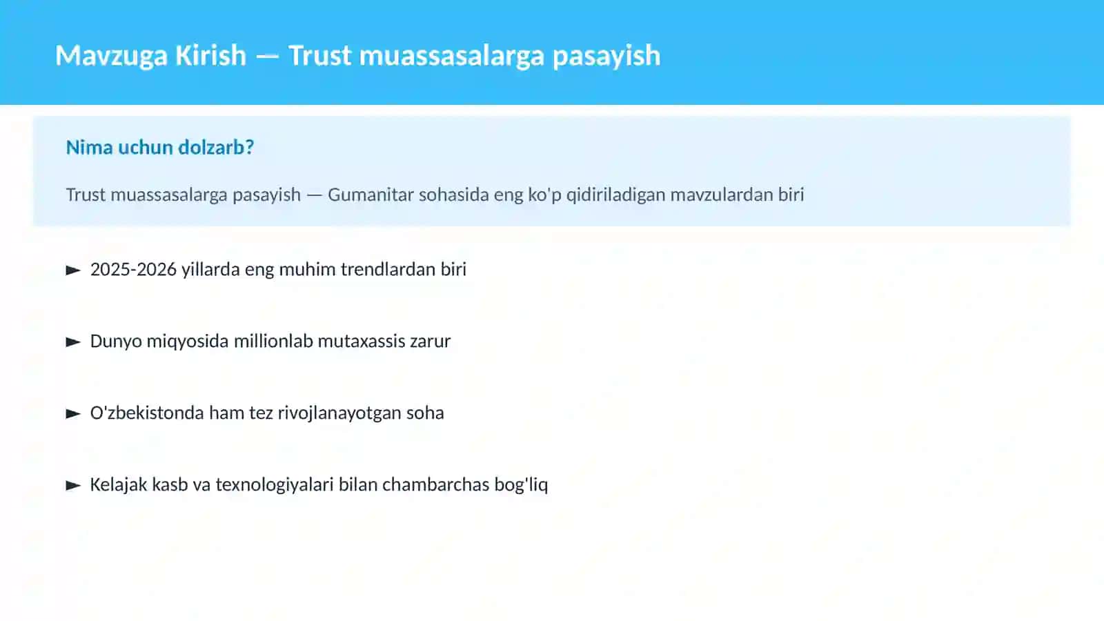 Trust muassasalarga pasayish 2