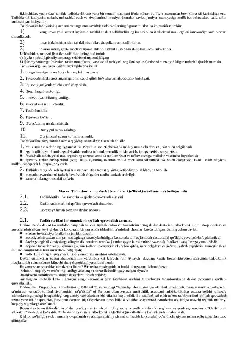 Tadbirkorlikning mohiyati 2