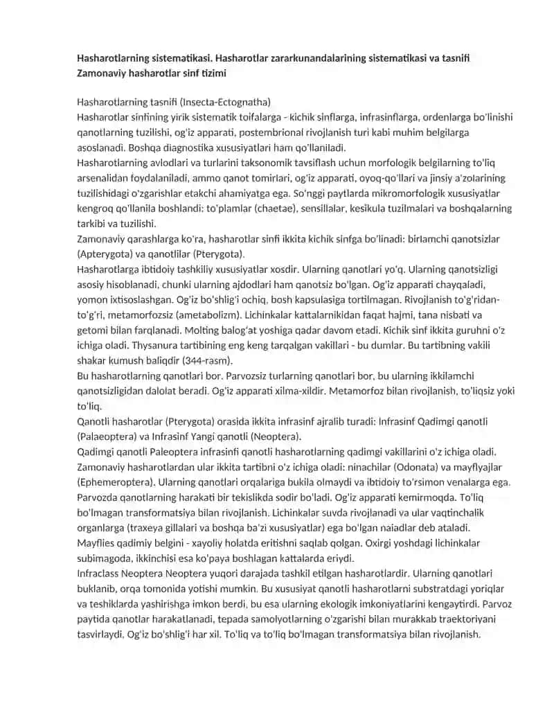 Hasharotlarning sistematikasi 2