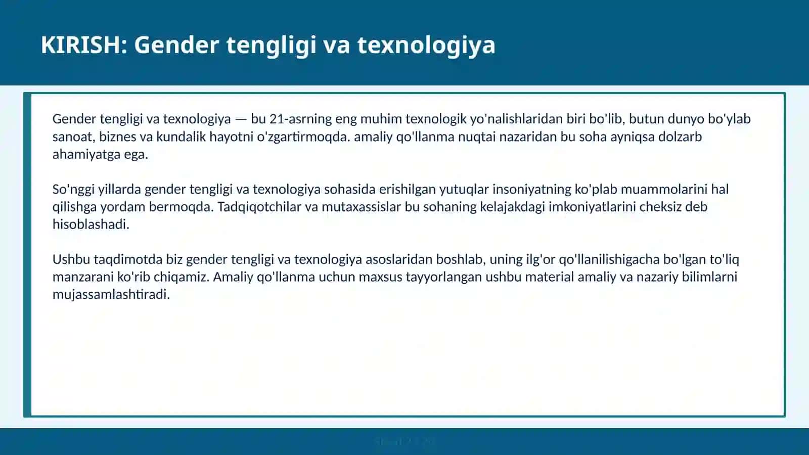 GENDER TENGLIGI VA TEXNOLOGIYA 2