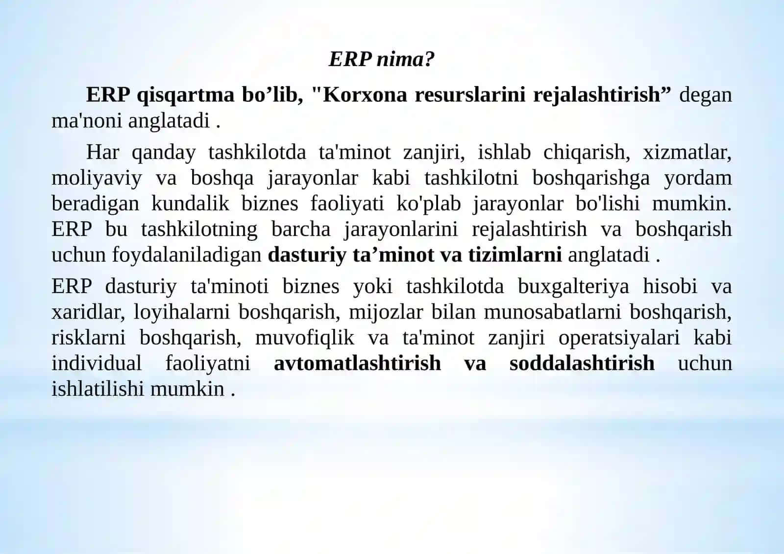 ERP va uning imkoniyatlari 2
