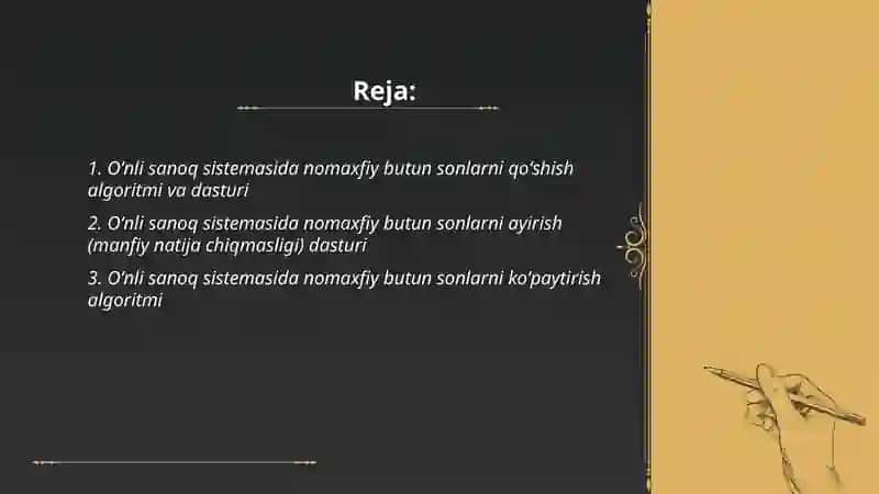 Oʻnli sanoq sistemasida nomaxfiy sonlar ustida arifmetik programmalar 2