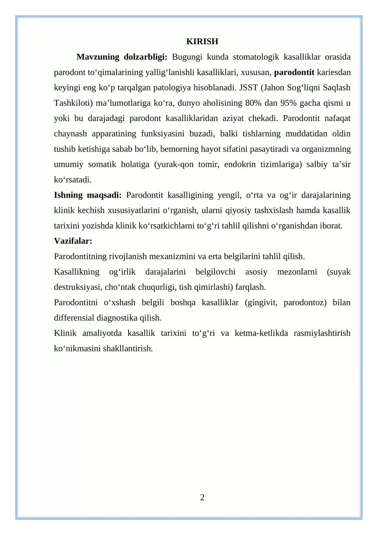 Parodontitning klinik shakllari va qiyosiy tashxisi 2