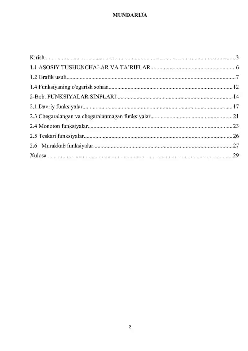 Funksiyalar to’plamini turlicha klassifikatsiyalash va ular orasidagi munosabatlarni o’rganish. 2