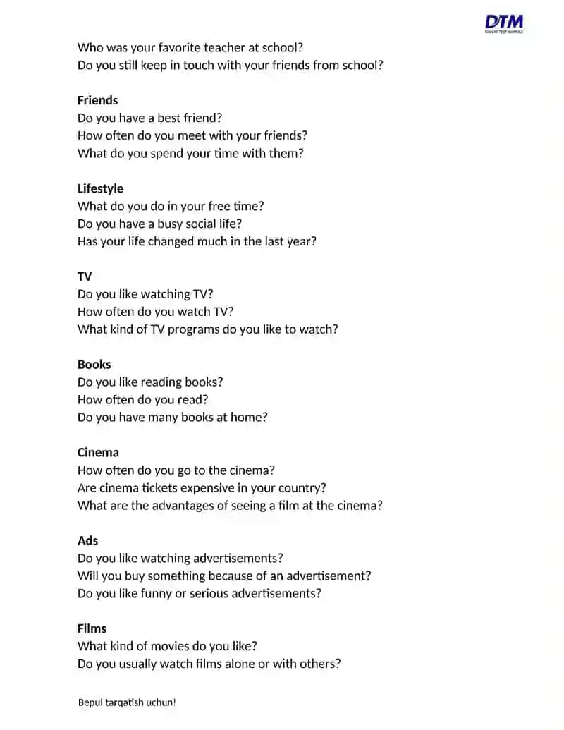 SAMPLE TOPICS AND QUESTIONS 2