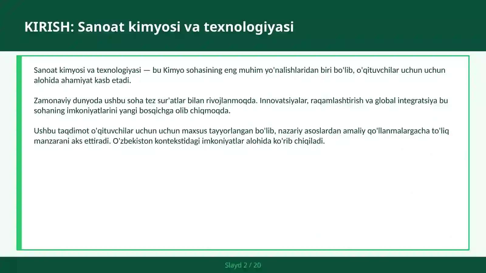 SANOAT KIMYOSI VA TEXNOLOGIYASI 2