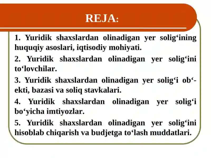 Yuridik shaxslardan olinadigan yer solig‘i 2