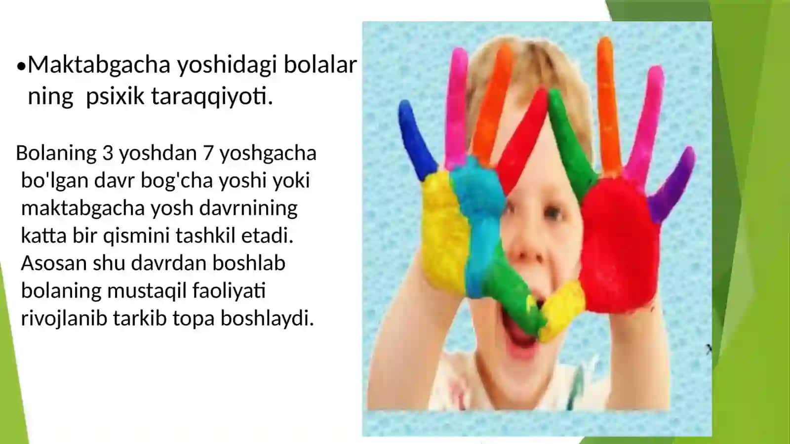 Maktabgacha yoshdavri psixologik rivojlanish xususiyatlari 2