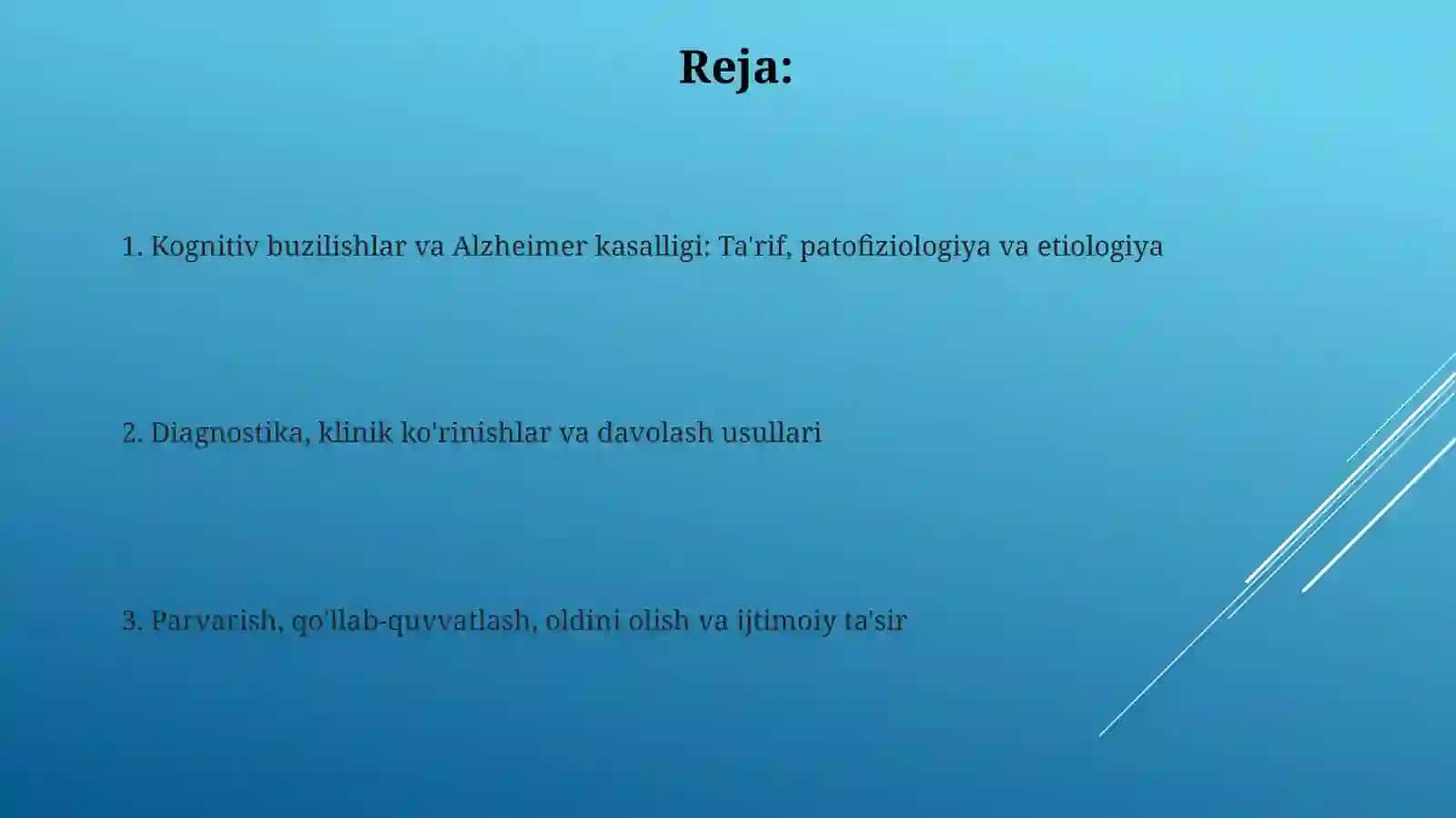 Kognitiv buzilishlar. Alsgeymer kasalligi 2