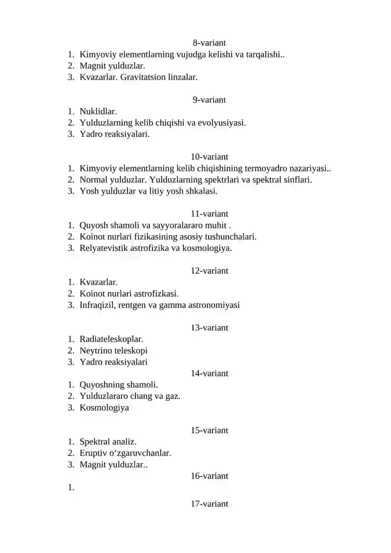 Yadro astrofizikasi fanidan oraliq nazorat savollari 2