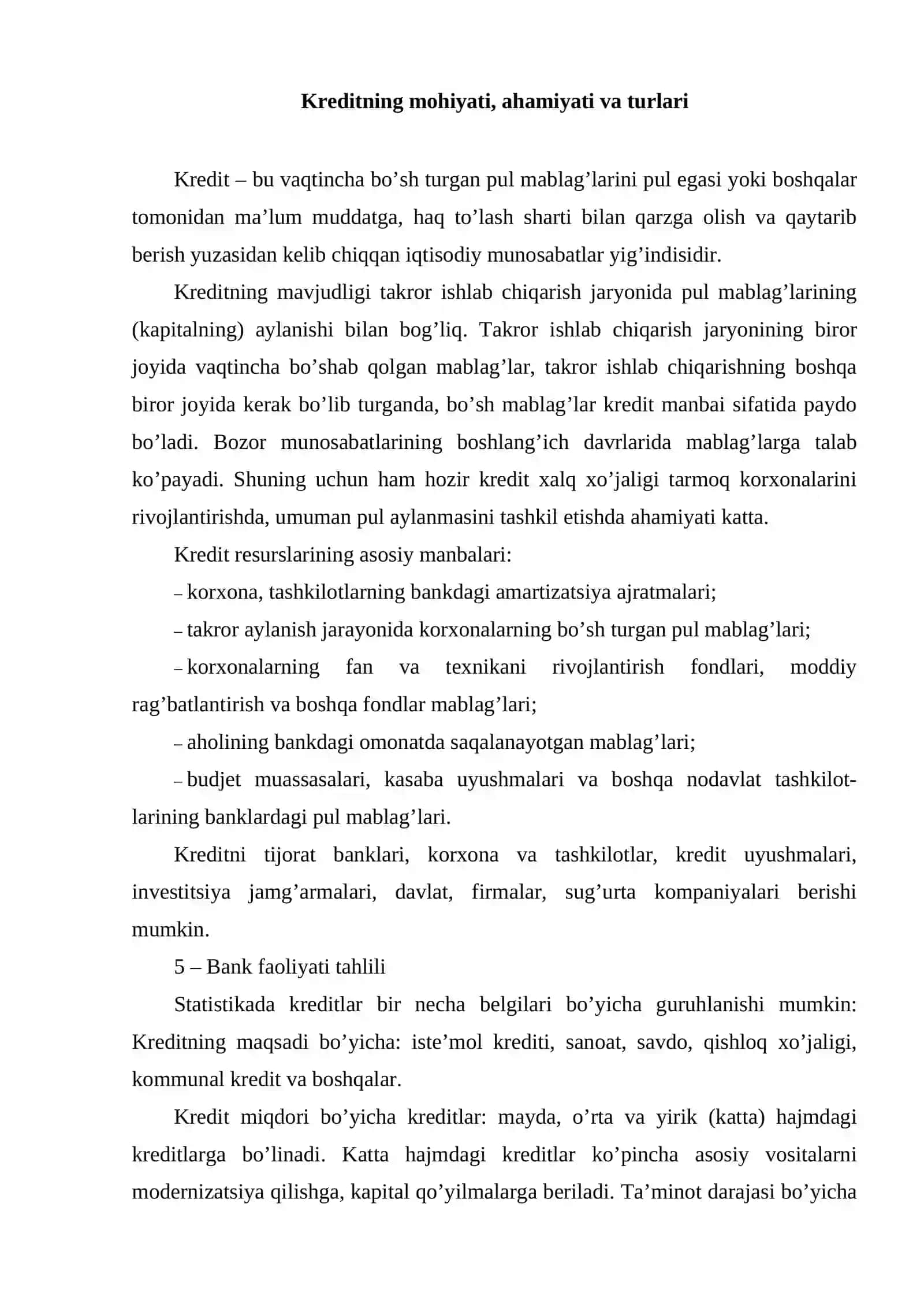 Kreditning mohiyati, ahamiyati va turlari 2