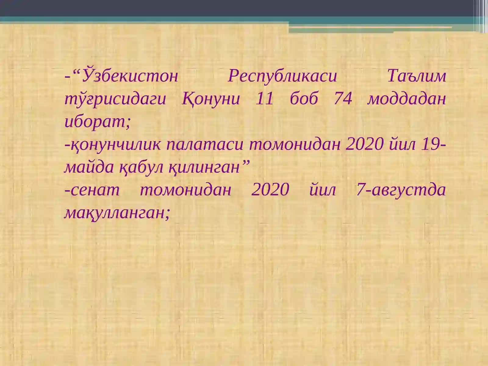 Ўзбекистон Республикаси Таълим тўғрисидаги Қонуни 2