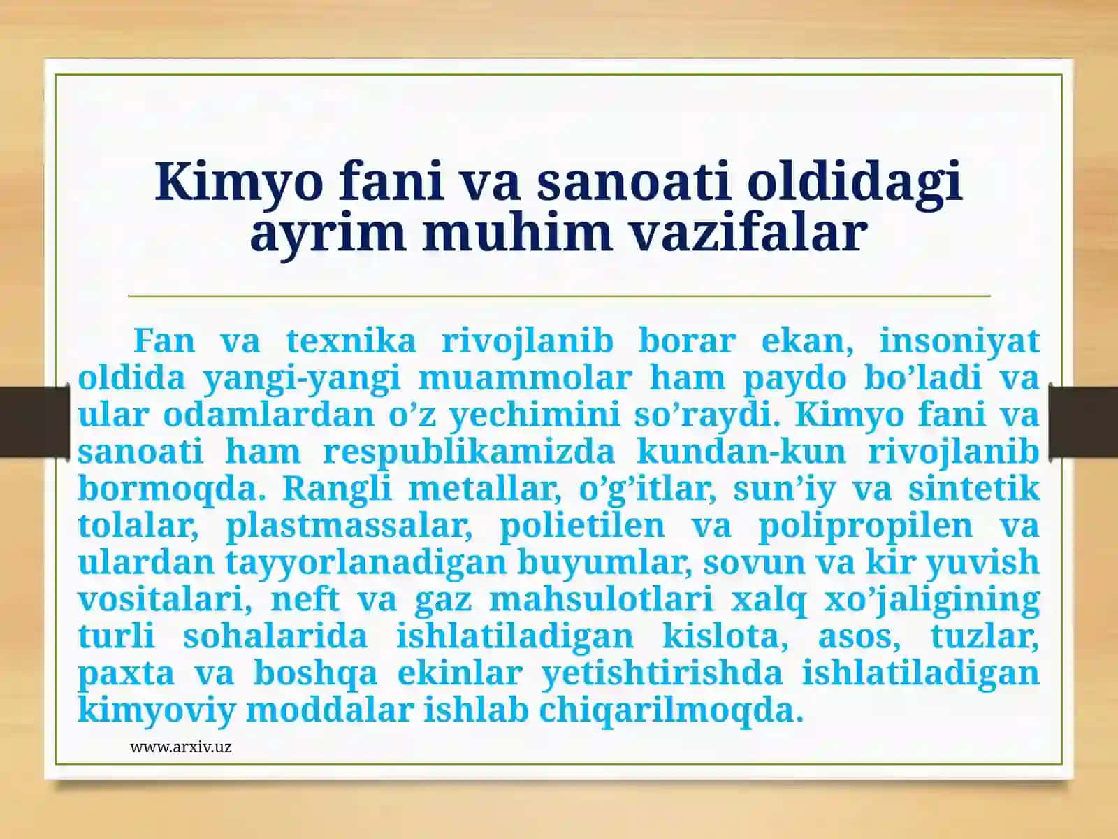 Kimyo fani va sanoati oldidagi ayrim muhim vazifalar 2